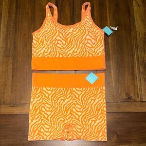 LA LA Active Set Orange Zebra Print Activewear Set XL 2 piece Set